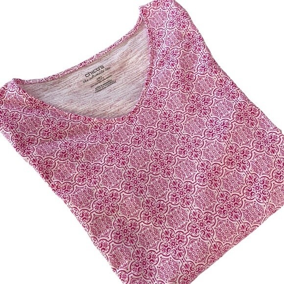 Chico's Medallion Tiles Tee Top 3/4 Sleeve V-neckline High Low Cotton Modal Soft - Picture 16 of 16